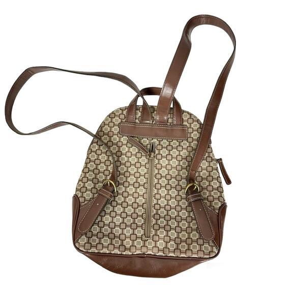 Nine West Y2K Era Brown Geometric Print Canvas Backpack Travel School Work - Picture 3 of 11